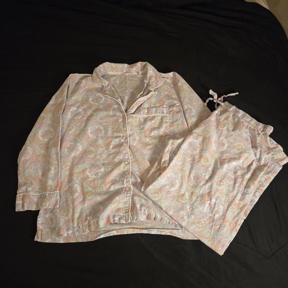 Victoria's Secret Pajama Set Womens Medium Multicolor Paisley 100% Cotton Lounge